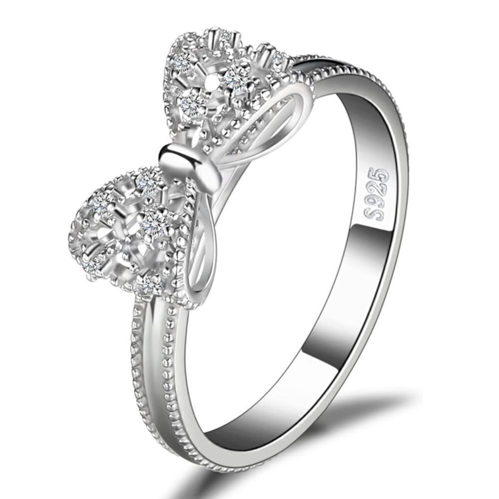 .925 Sterling Silver with White Diamond Cubic Zirconia Infinity Forever Bow Ring